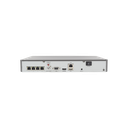 NVR 8 Megapixel (4K) / 4 canales IP / 1 Bahia de Disco Duro / 4 Puertos PoE+ / Salida de vídeo 4K / Switch PoE 300 mts