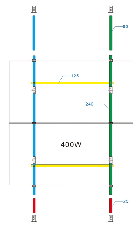 BASE PARA 2 PANELES SOLARES DE 300W / 400W GRANDE 2 x (240 x 125 x 60 x 25)