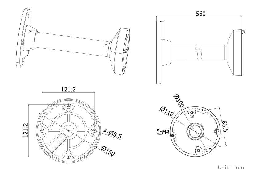 DS-1271ZJ-110 BASE COLGANTE DE TECHO HIKVISION PARA CÁMARAS DOMO 50 CM