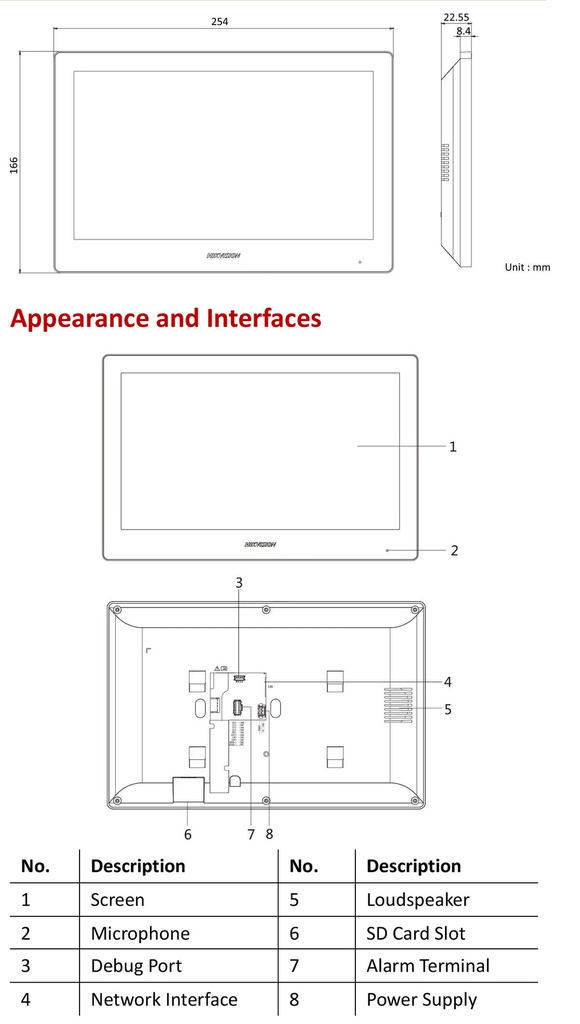 DS-KH8520-WTE1 MONITOR HIKVISION IP WiFi TACTIL 10&quot;