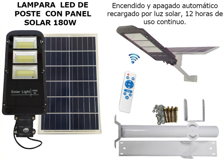 LÁMPARA LED DE POSTE 180W CON PANEL SOLAR