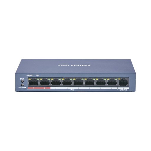 [DS-3E0109P-E/M] SWITCH 8 PUERTOS 10/100 MBPS POE Y 1 PUERTO 10/100 MBPS UPLINK / POE+ / MÁX POTENCIA POE 60 W / TRANSMISION DE LARGA DISTANCIA HASTA 300 MTS